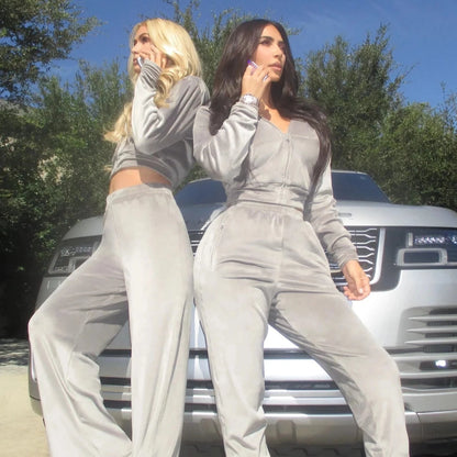 Viral Kim K TikTok Womens Velour Tracksuit