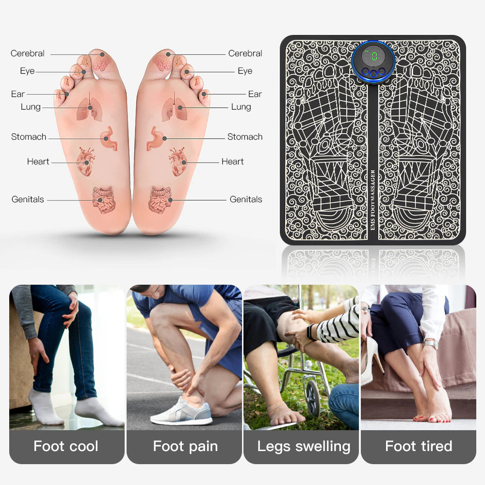 Electric EMS Foot Massager Pad Relief Pain Relax Feet Acupoints Massage Mat Shock Muscle Stimulation Improve Blood Circulation