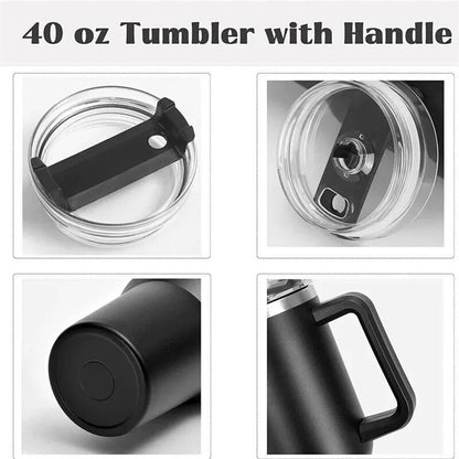 1200ML 304 Stainless Steel Insulated Water Bottle,Thermal Coffee Car Cup, Cold Hot Mugs Vacuum Flask with Handle Straw,For Sport