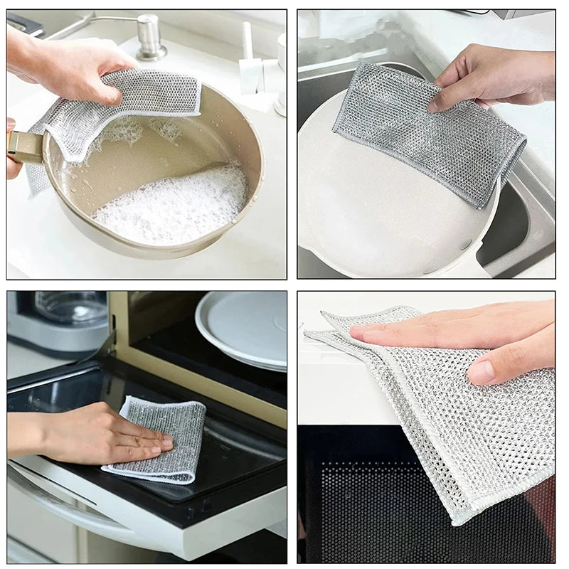 Rust Removal Cleaning Cloth Kitchen Magic Dishwashing Towel Metal Steel Wire Cleaning Rag Microwave Stove Clean Tools Dish Cloth