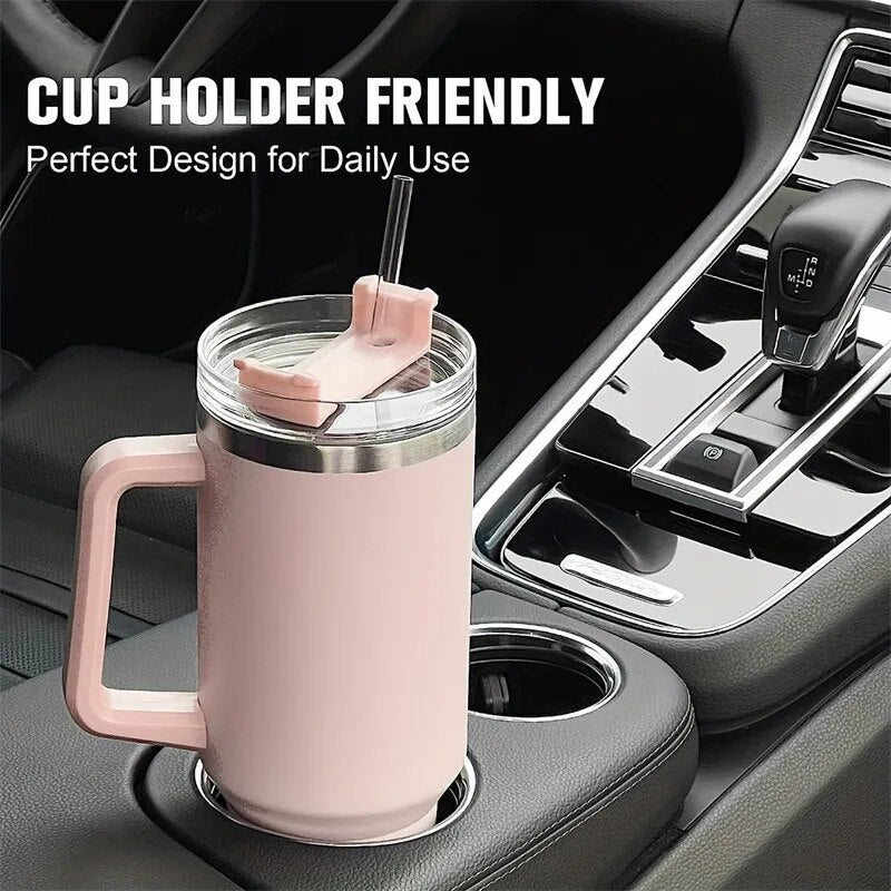 1200ML 304 Stainless Steel Insulated Water Bottle,Thermal Coffee Car Cup, Cold Hot Mugs Vacuum Flask with Handle Straw,For Sport